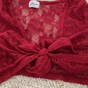 Red lace crossover sweater/top